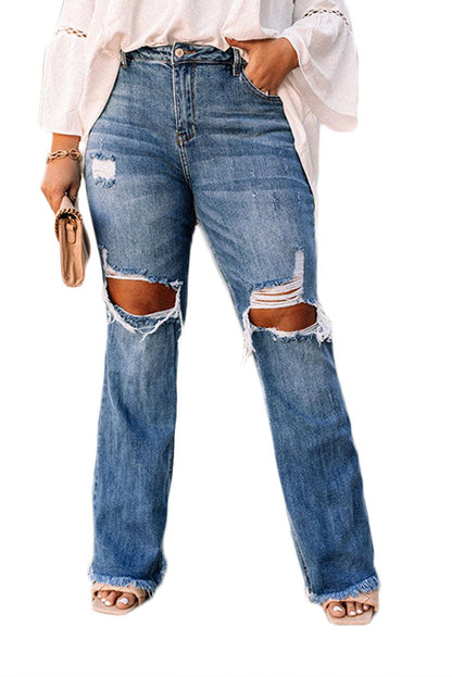 Plus Size Open Knee Distressed Jeans - L & M Kee, LLC