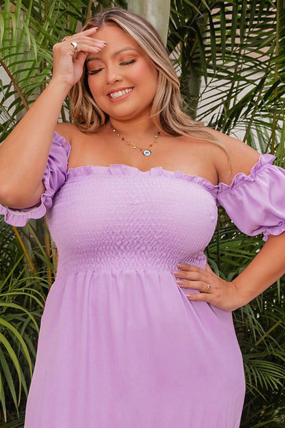 Ruffled Smocked Off Shoulder Plus Size Maxi Dress - L & M Kee, LLC