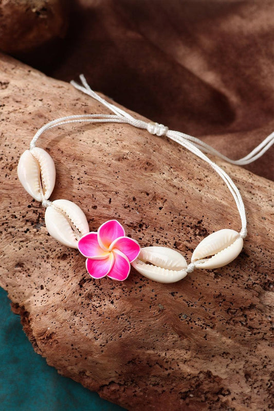 White Flower Seashell Adjustable Bracelet - L & M Kee, LLC