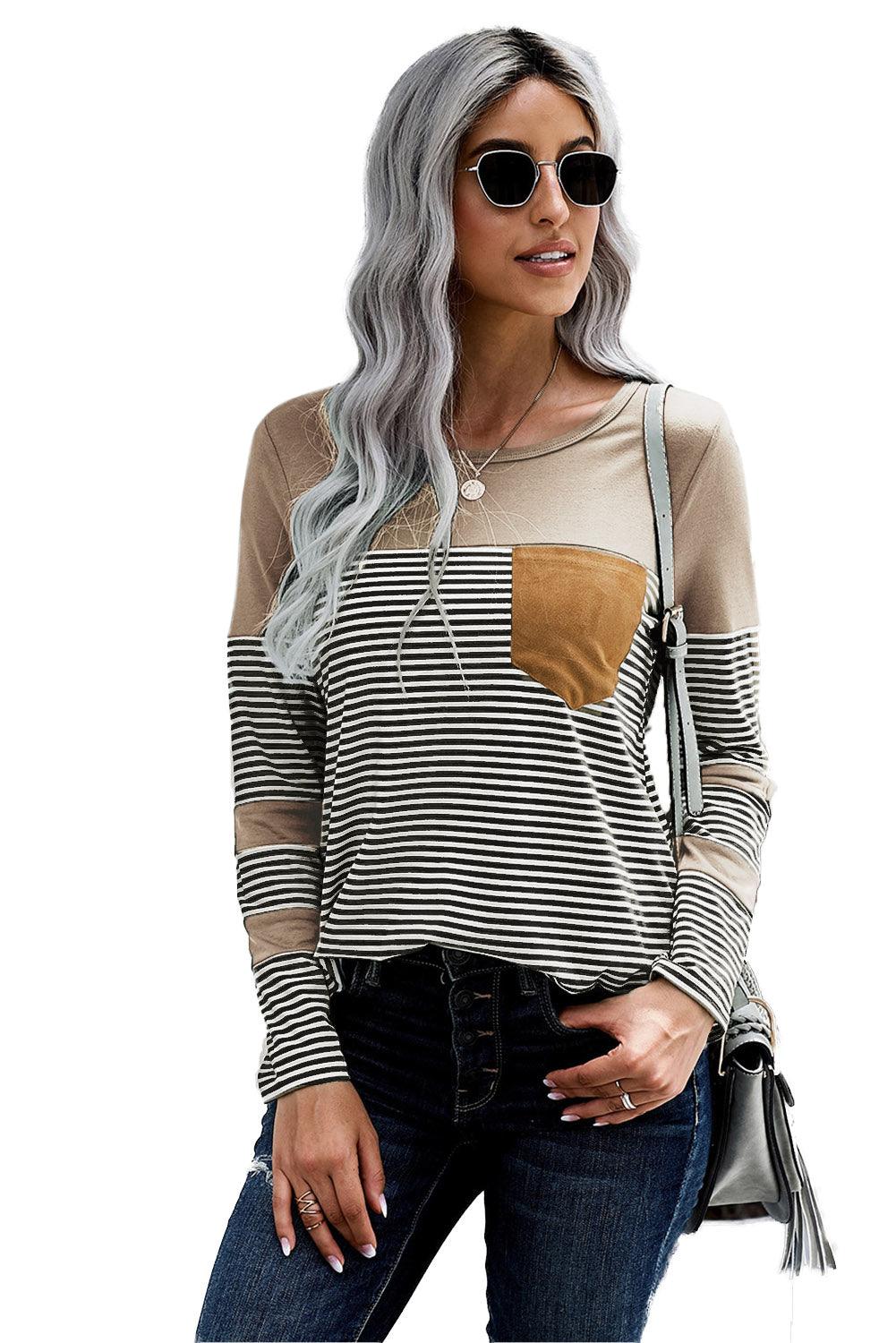 Black Pinstripe Patch Pocket Top - L & M Kee, LLC