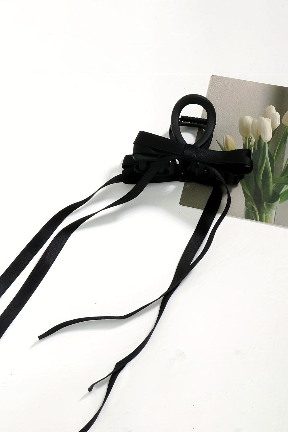 Black Ribbon Long Tail BowKnot Clip - L & M Kee, LLC