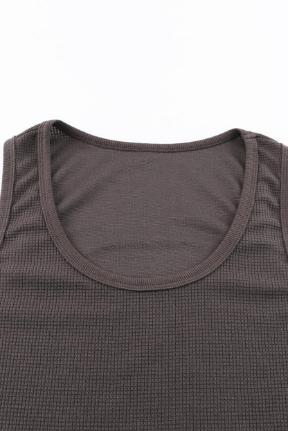 Plain Waffle Knit U Neck Tank Top - L & M Kee, LLC