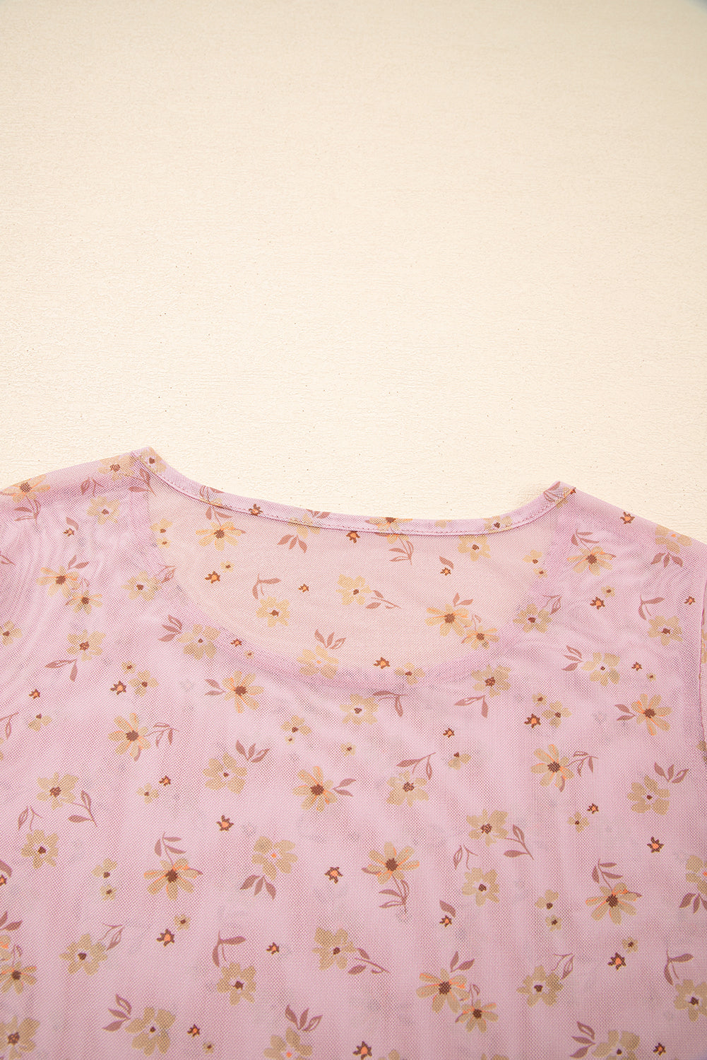 Pink Vintage Floral Print Southern Style Mesh Long Sleeve Top