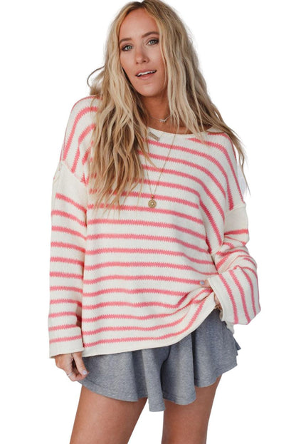 Yellow Striped Drop Shoulder Oversized Sweater - L & M Kee, LLC