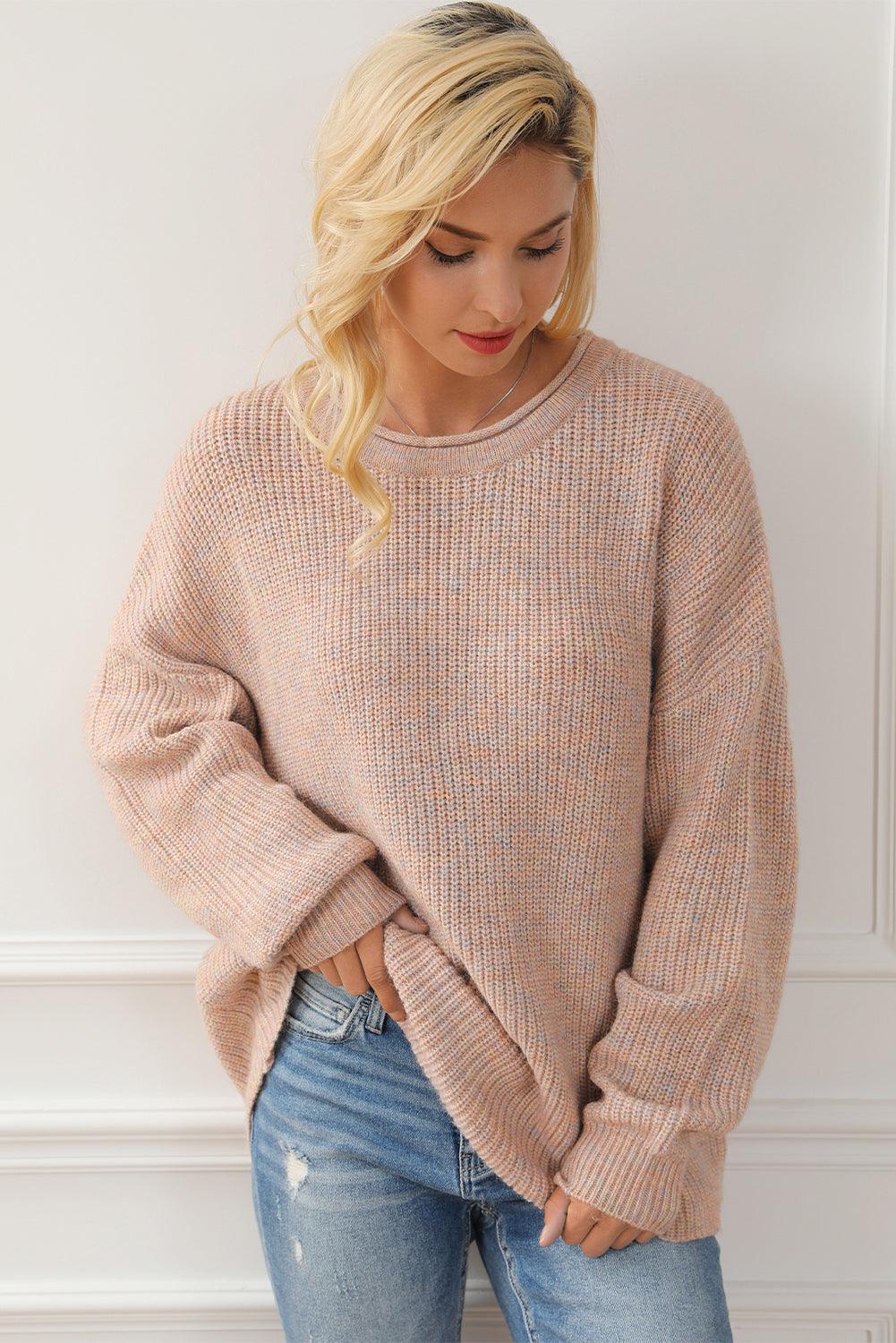 Multicolor Rolled Round Neck Drop Shoulder Sweater - L & M Kee, LLC