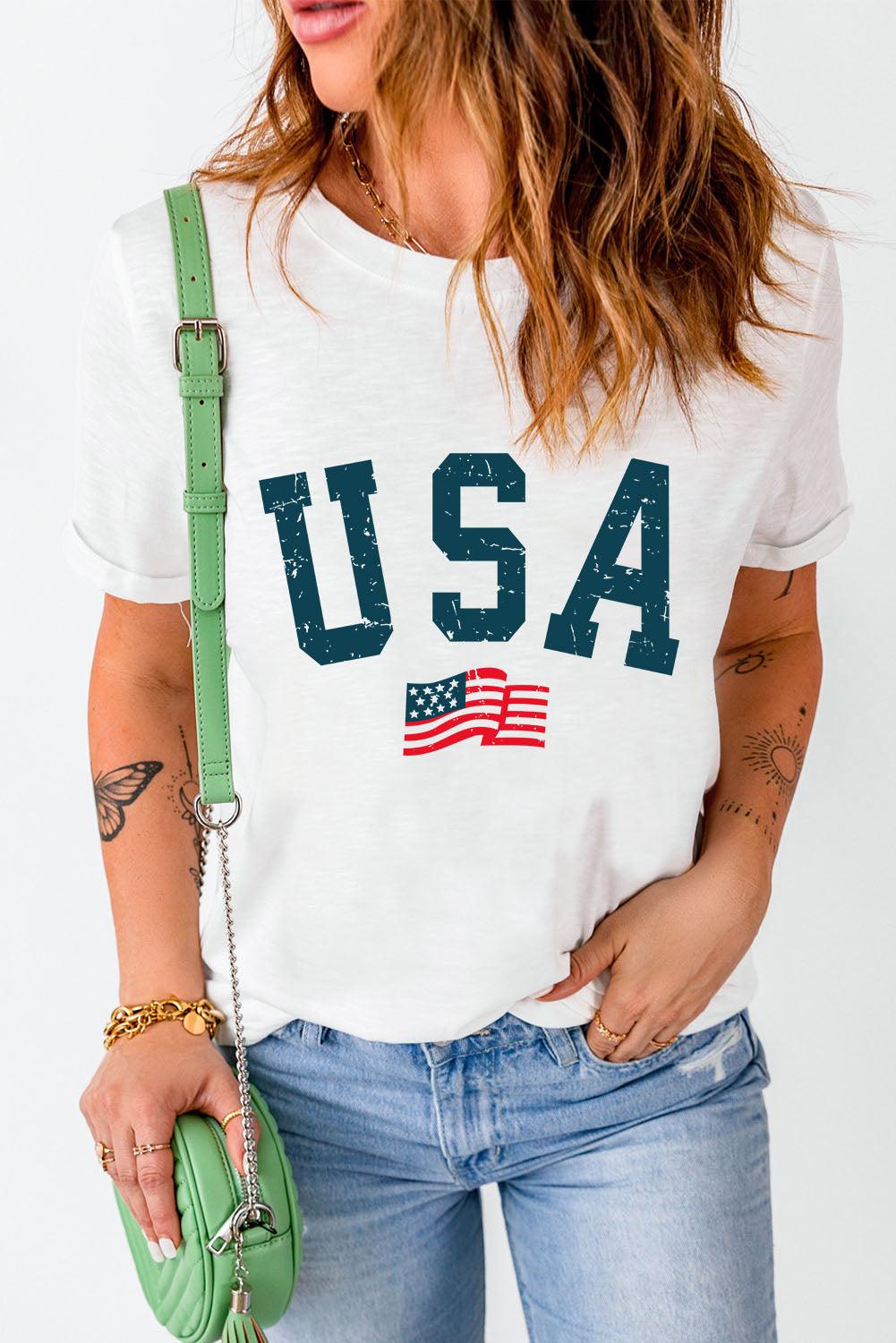 White USA Flag Graphic Oversized Tee - L & M Kee, LLC