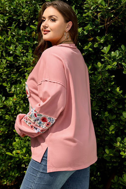 Peach Blossom Plus Size Floral Applique Drop Shoulder Sweatshirt