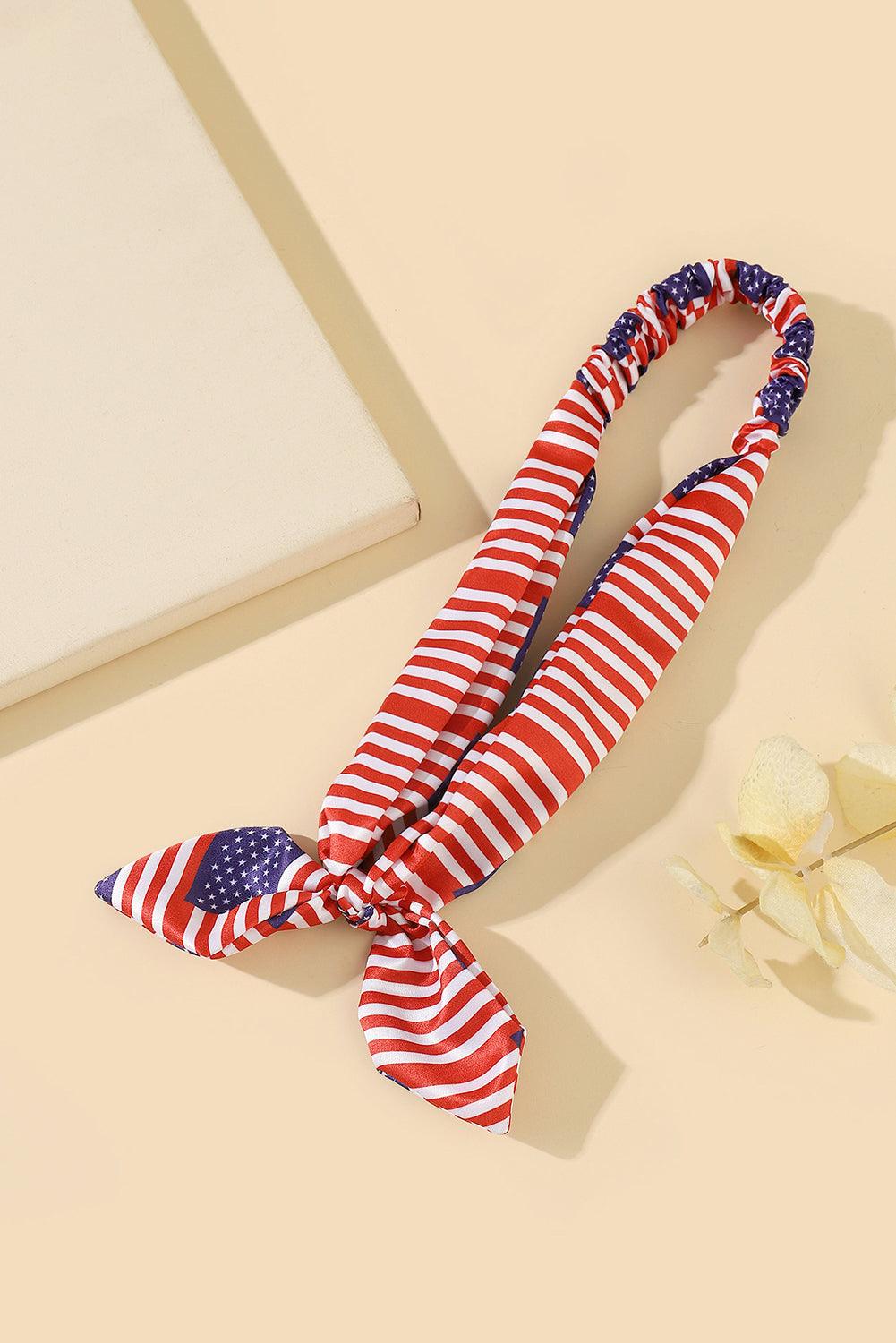 Fiery Red American Flag Bowknot Elastic Headband - L & M Kee, LLC