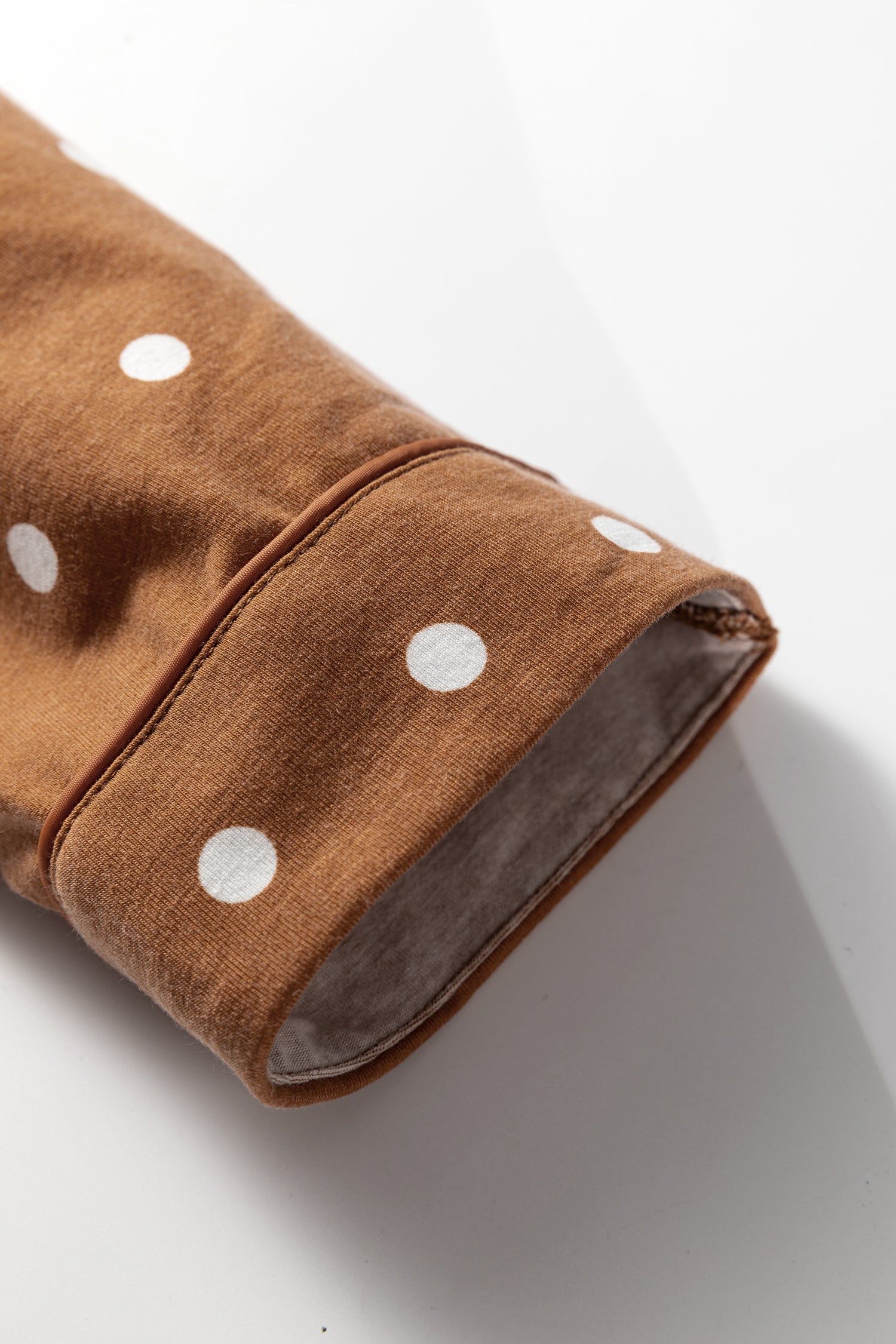 Brown Polka Dot Print Long Sleeve Shirt Pant 2pcs Pajama Set