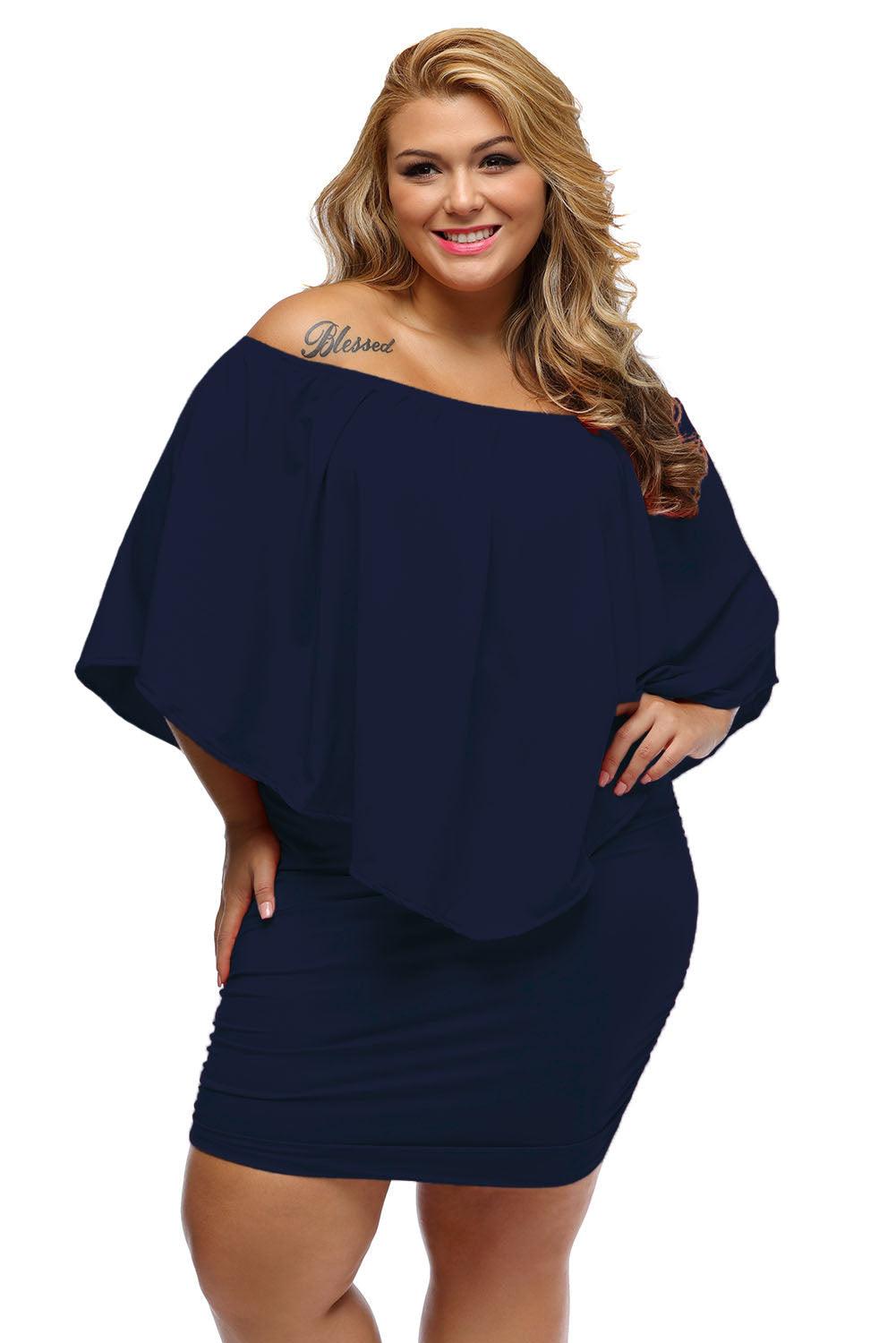 Multiple Dressing Layered Dark Blue Mini Poncho Dress - L & M Kee, LLC