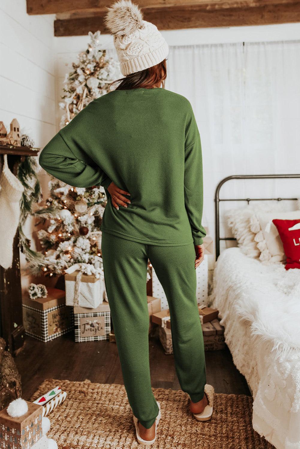 Spinach Green Sequined Christmas Cane Pattern Lounge Sweatsuit - L & M Kee, LLC