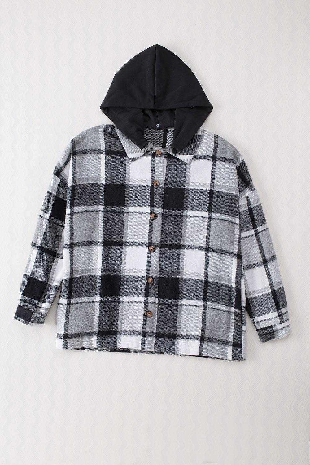 Red Hooded Plaid Button Front Shacket - L & M Kee, LLC