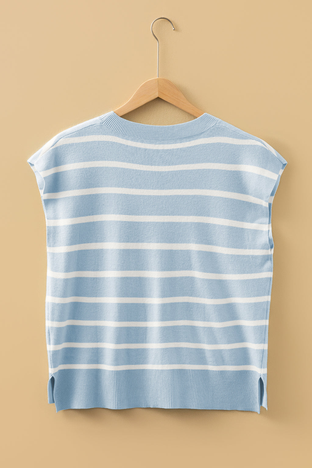 Parchment Side Slits Crewneck Short Sleeve Sweater Tee