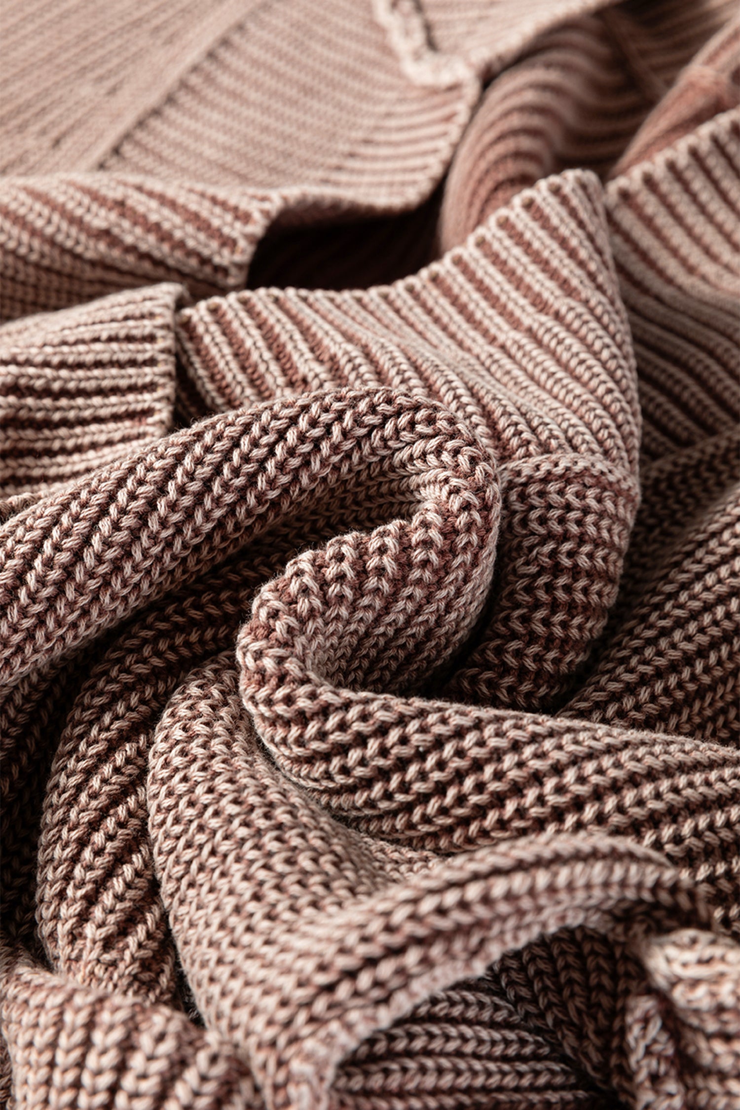 Chestnut Mineral Wash Exposed Seam Patchwork Knit Open Sweater Cardigan