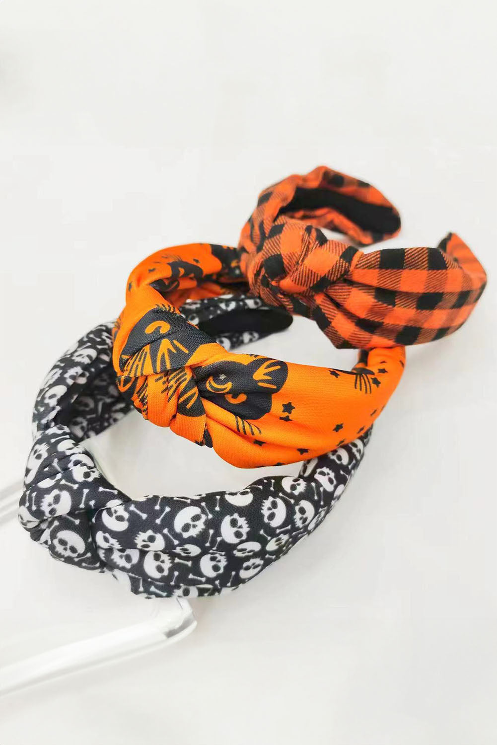 Citrus Halloween Plaid/Cat Print Knotted Headband