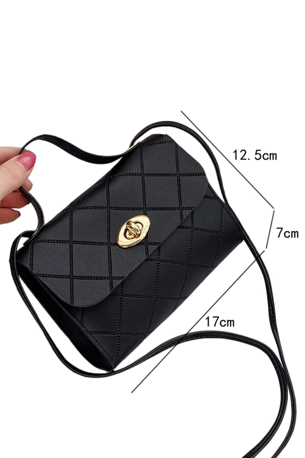 Black PU Leather Diamond Pattern Messenger Bag