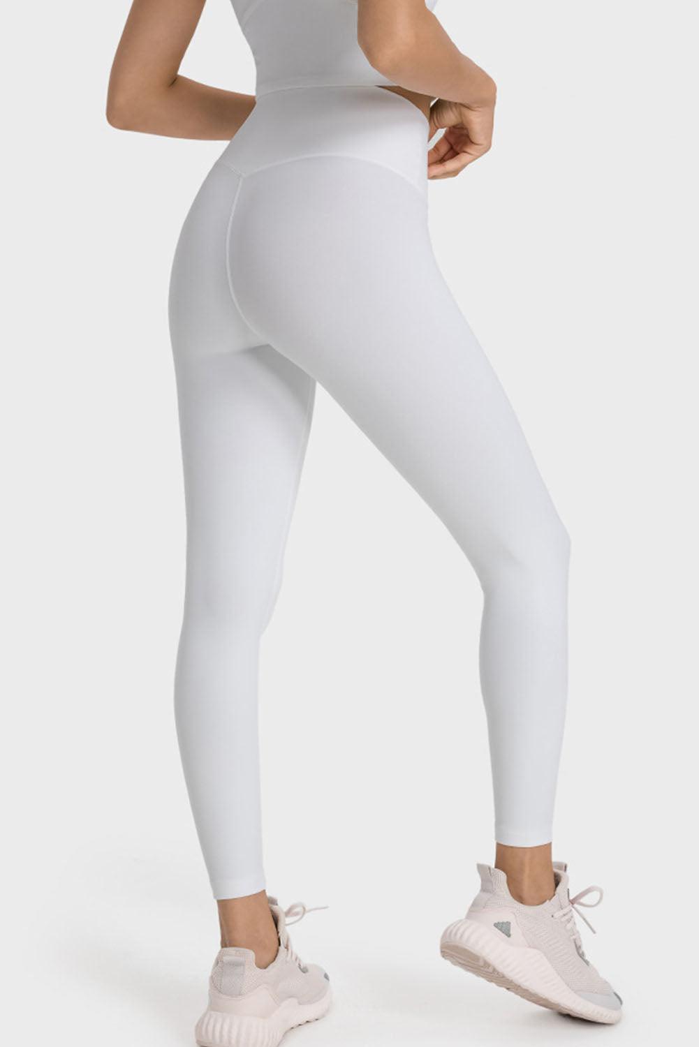 White Wide Waistband Seamless Ankle Leggings - L & M Kee, LLC