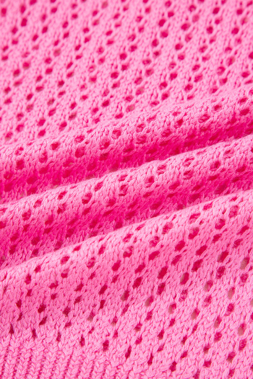 Sachet Pink Sweet Bow Decor Hollow Out Knitted Drop Shoulder Sweater