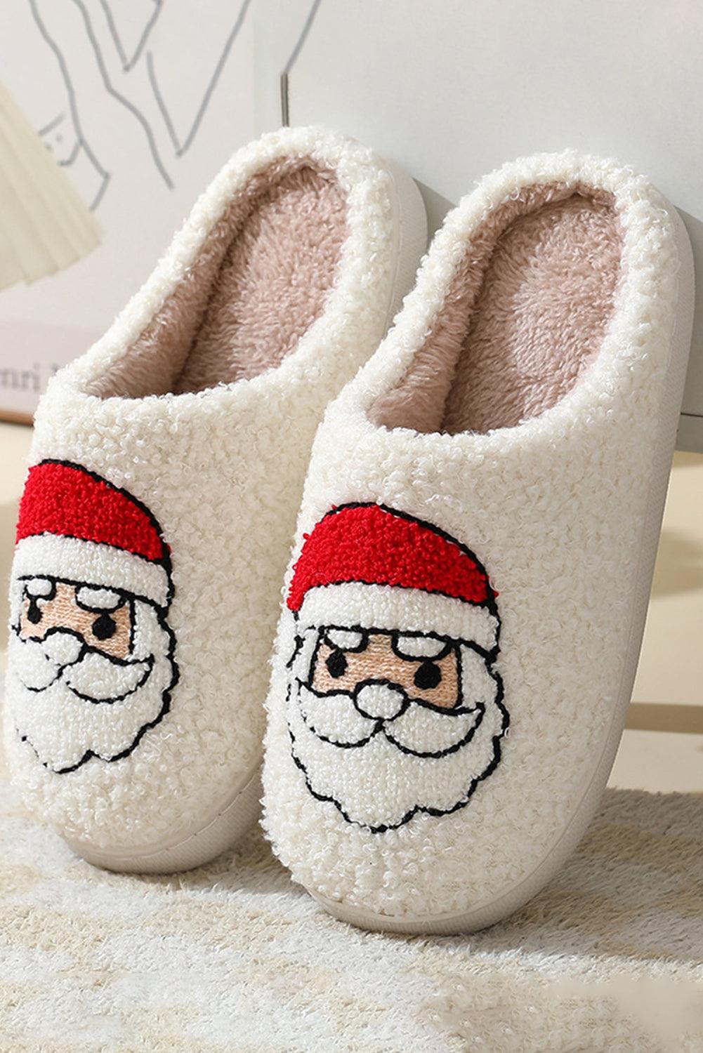 White Christmas Santa Clause Graphic Plush Slippers - L & M Kee, LLC