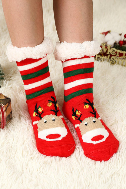 Fiery Red Christmas Cartoon Pattern Woolen Knit Socks - L & M Kee, LLC