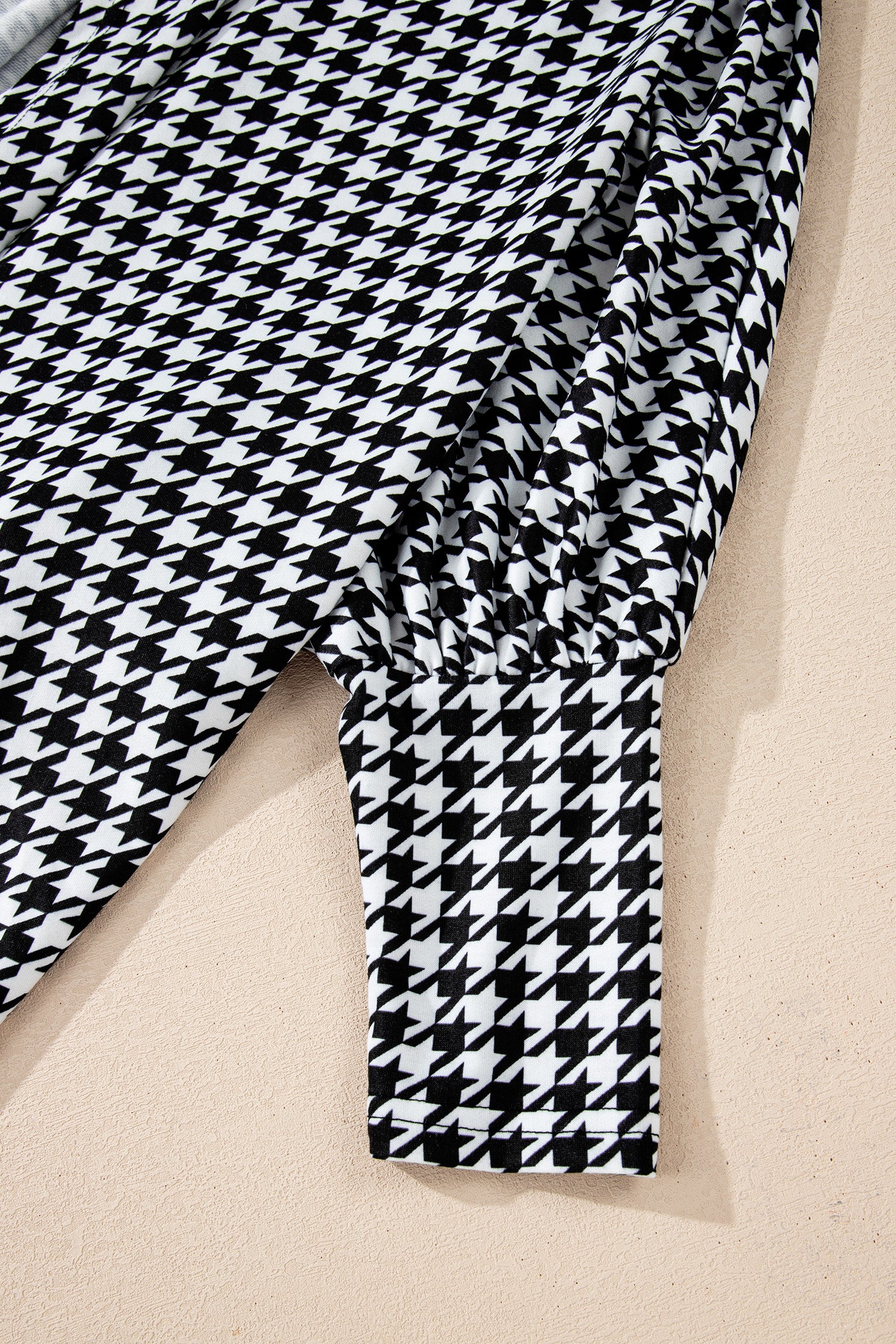 Black Houndstooth Print Open Front Long Dolman Kimonos