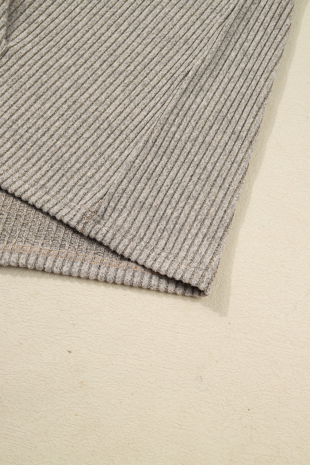 Simply Taupe Plus Size Ribbed Knit Kangaroo Pocket Henley Long Sleeve Top