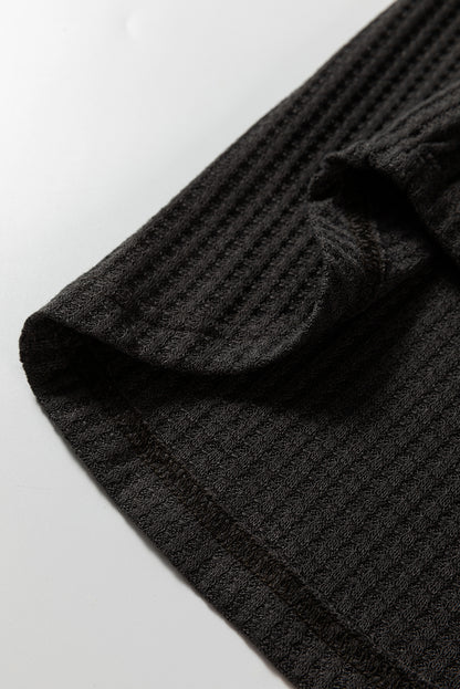 Carbon Grey Waffle Knit Patchwork Half Zipped Casual Sweatshirt