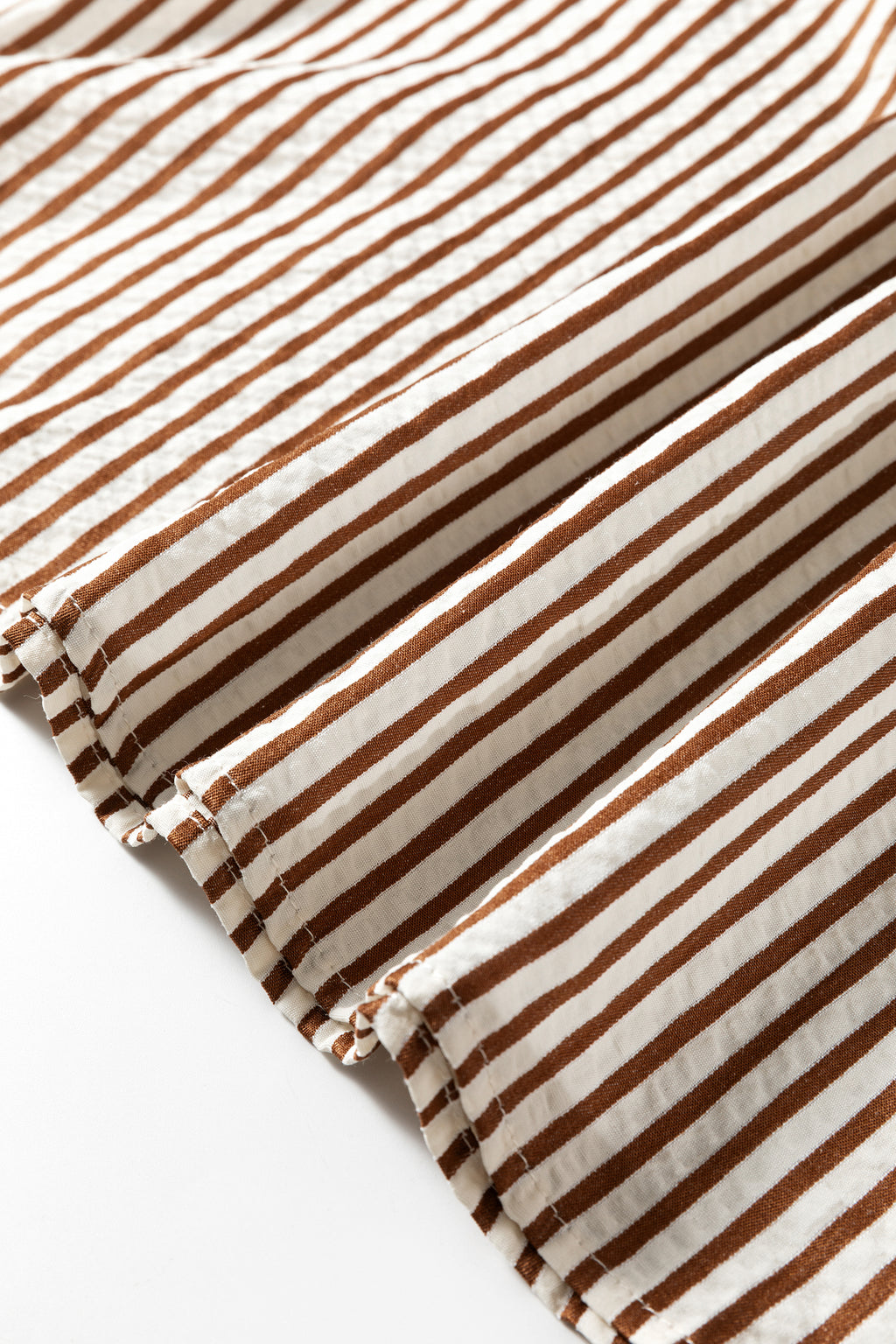 Khaki Stripe Double Ruffled Short Sleeve V Neck Blouse