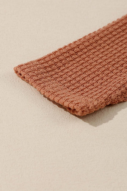 Brown Waffled Knit Thumb Sleeve Pocketed Cardigan - L & M Kee, LLC