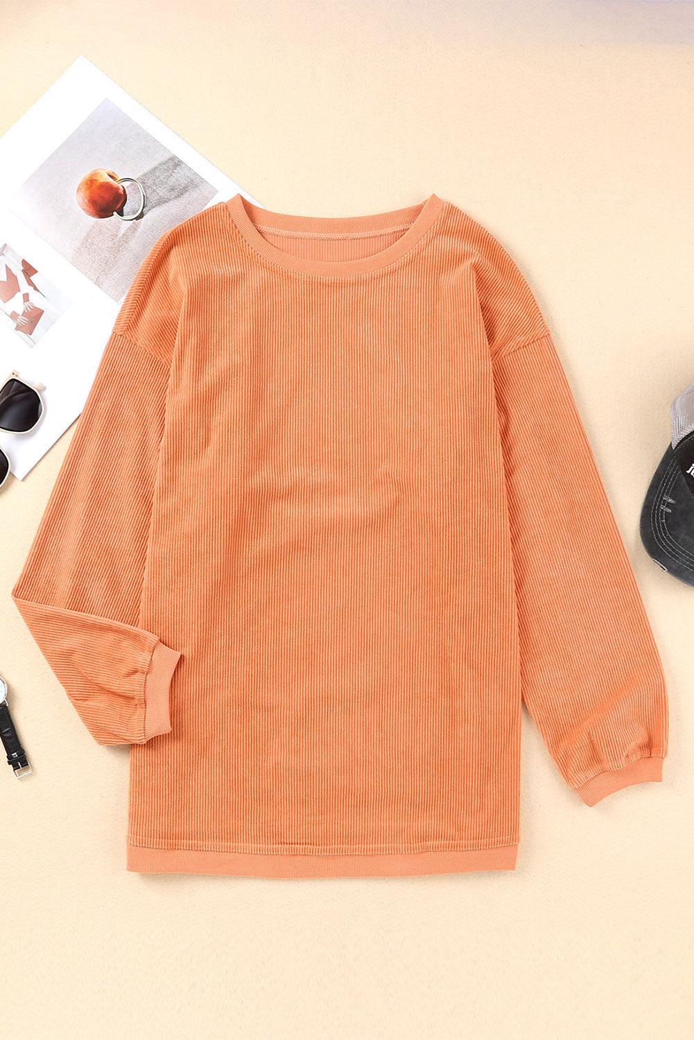 Orange JOLENE Ribbed Corded Oversized Sweatshirt - L & M Kee, LLC