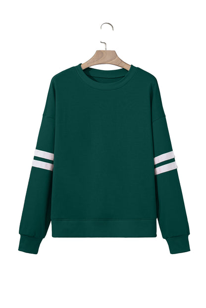 Evergreen Varsity Striped Detail Drop Shoulder Oversized Sweatshirt