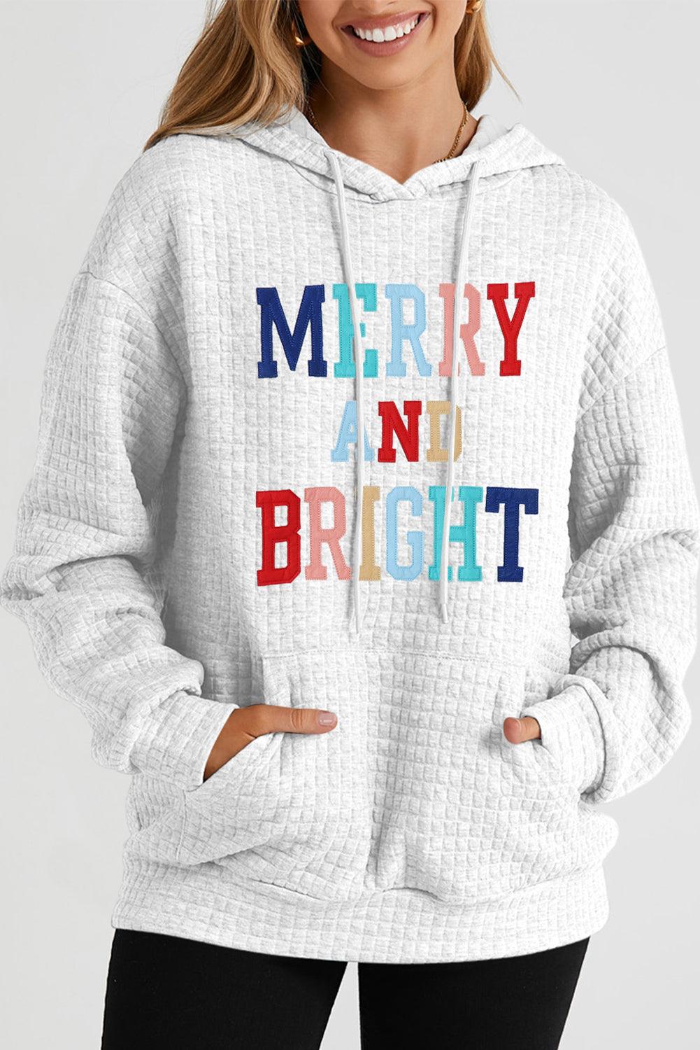 White MERRY AND BRIGHT Lattice Texture Hoodie - L & M Kee, LLC