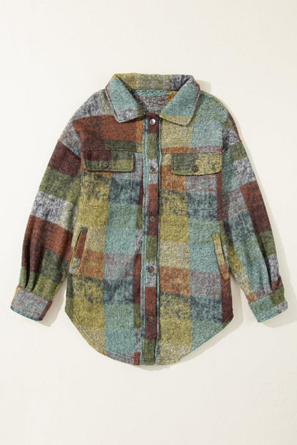 Multicolor Brushed Plaid Pocketed Oversize Shacket - L & M Kee, LLC