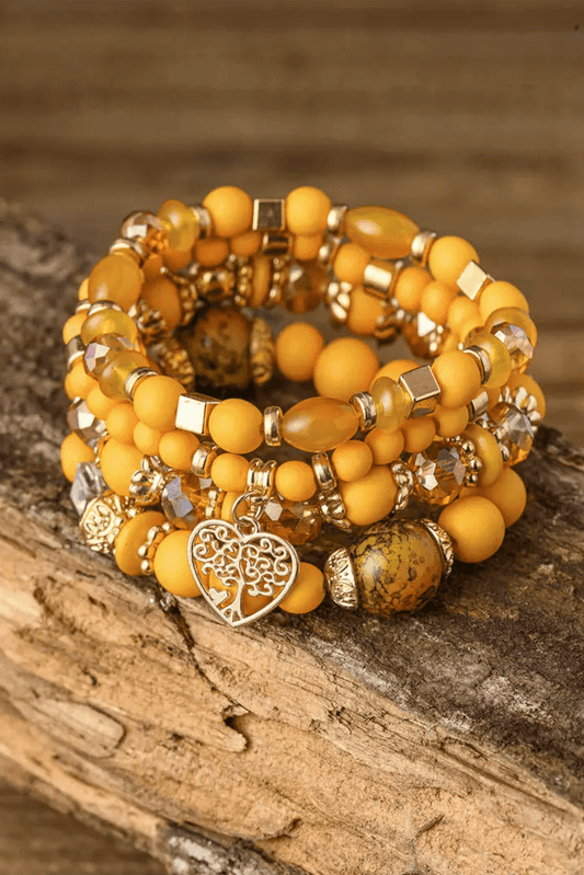 Vitality Orange Crystal Beading Heart Pendant Multi-layer Bracelet - L & M Kee, LLC