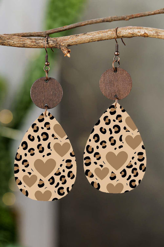 Heart Shape Leopard Print Drop Earrings - L & M Kee, LLC