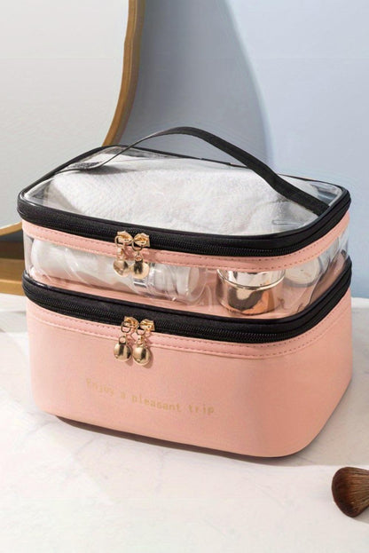 Pink Waterproof PVC Double-layer Cosmetic Bag - L & M Kee, LLC