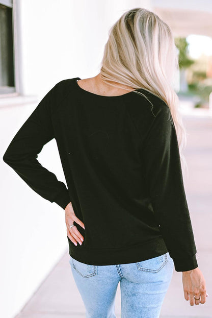 Solid Casual Round Neck Raglan Long Sleeve Tee - L & M Kee, LLC