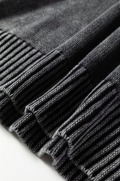 Black Mineral Wash V Neck Knit Exposed Seam Drop Shoulder Loose Sweater
