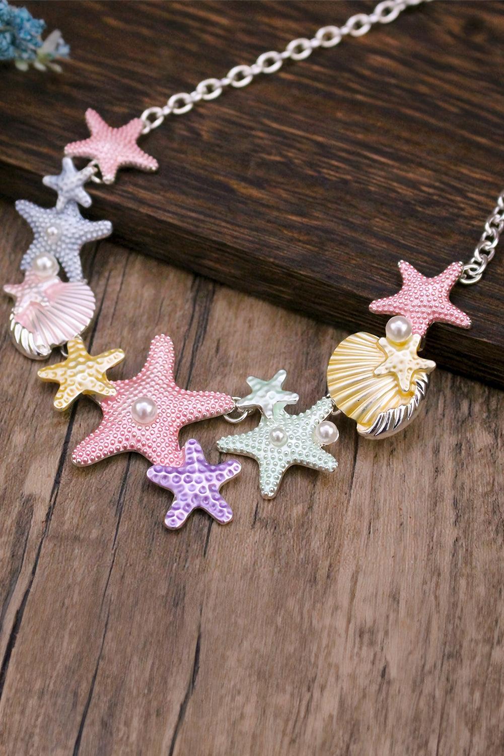 Gold Starfish Seashell Pearl Adjustable Chain Necklace - L & M Kee, LLC