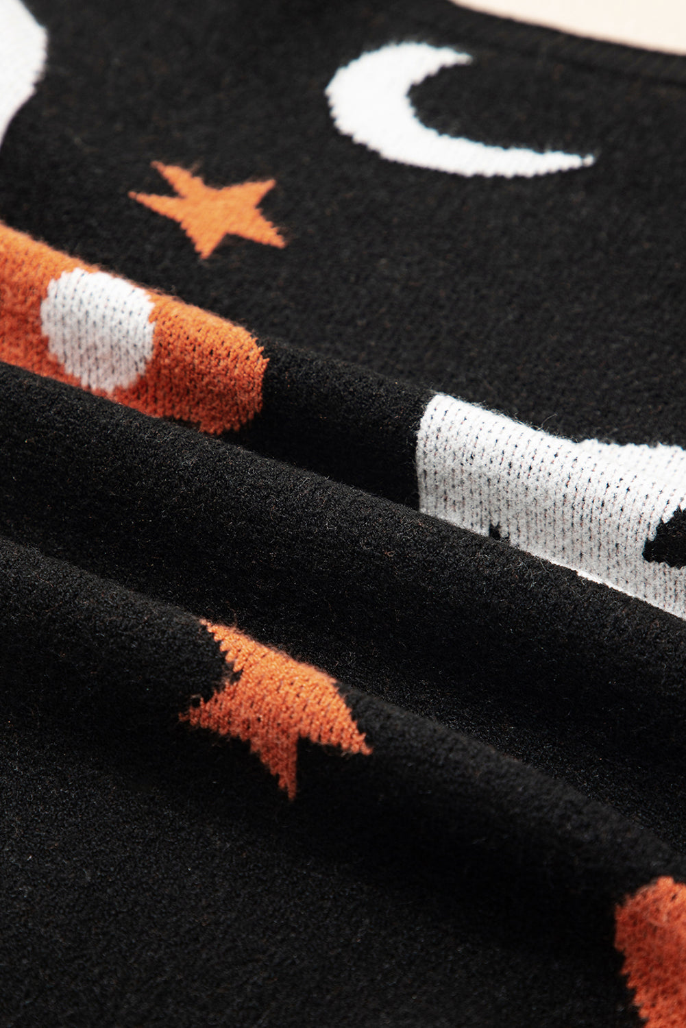Black Halloween Mythical Night Pattern Drop Shoulder Sweater