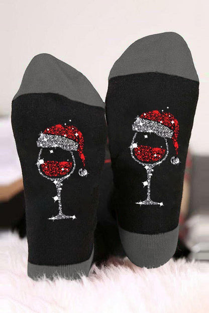 Black Christmas Champagne Santa Hat Graphic Socks - L & M Kee, LLC