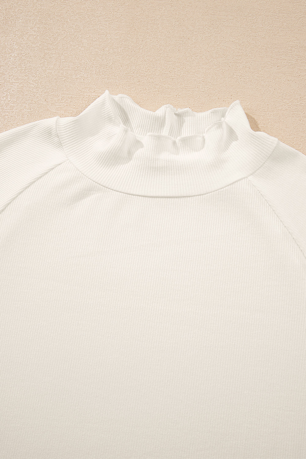 Black Ribbed Knit Lettuce Trim High Neck Long Sleeve Top