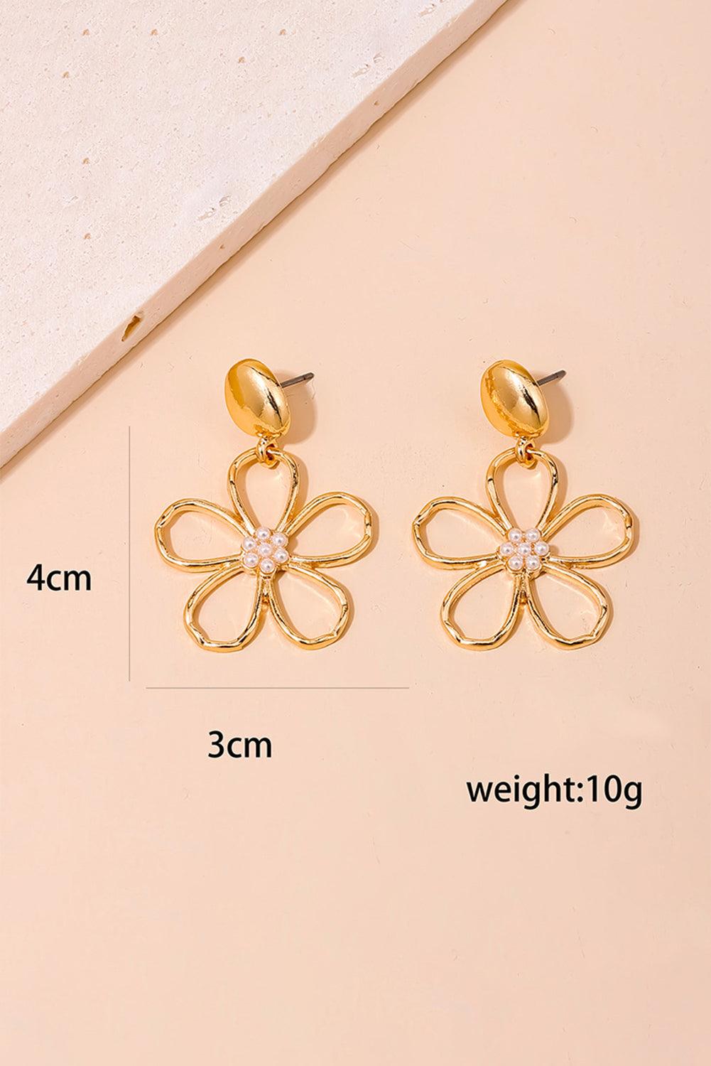 Gold Vintage Cut Out Flower Pearl Decor Stud Earrings - L & M Kee, LLC