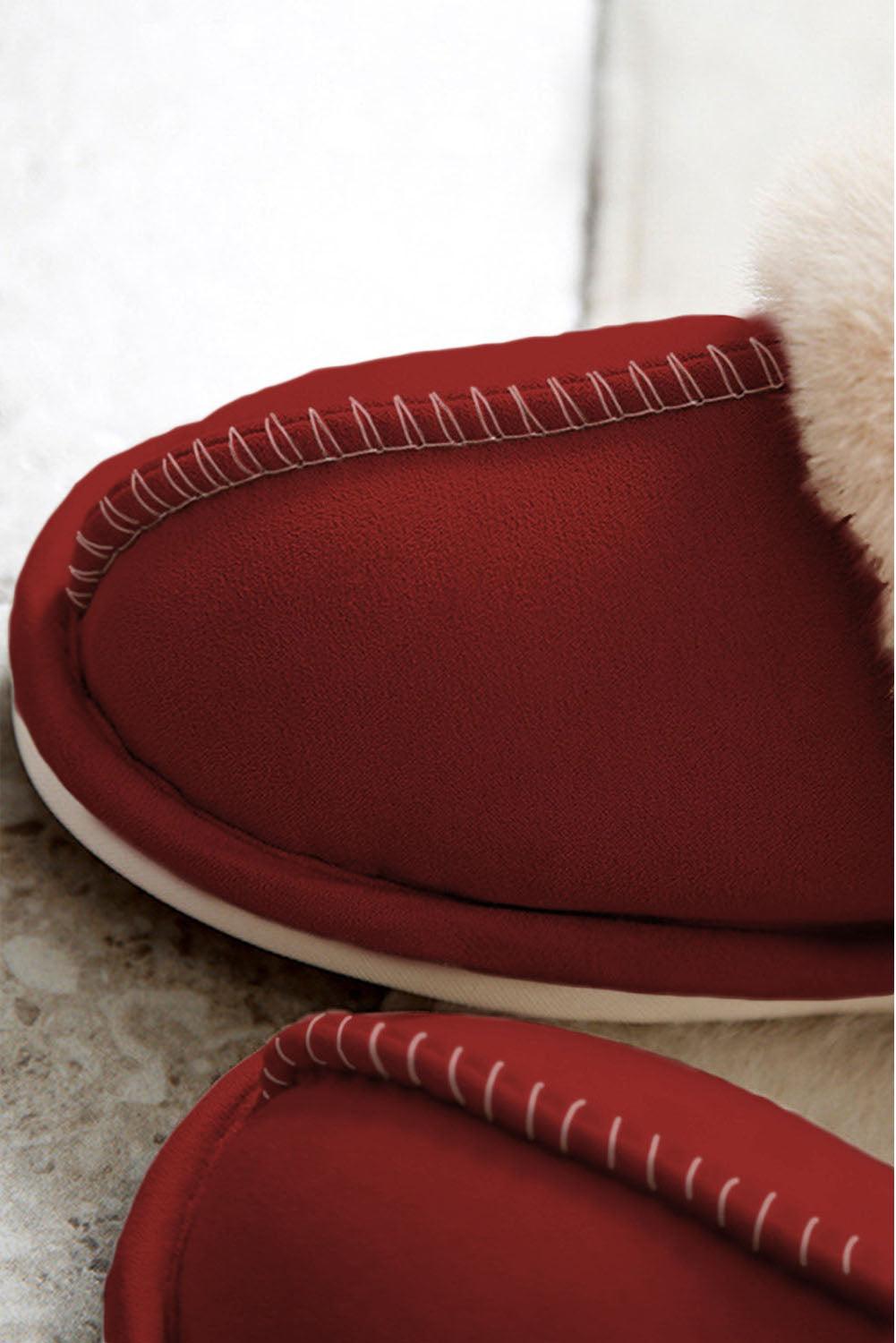 Fiery Red Cut and Sew Faux Suede Plush Lined Slippers - L & M Kee, LLC