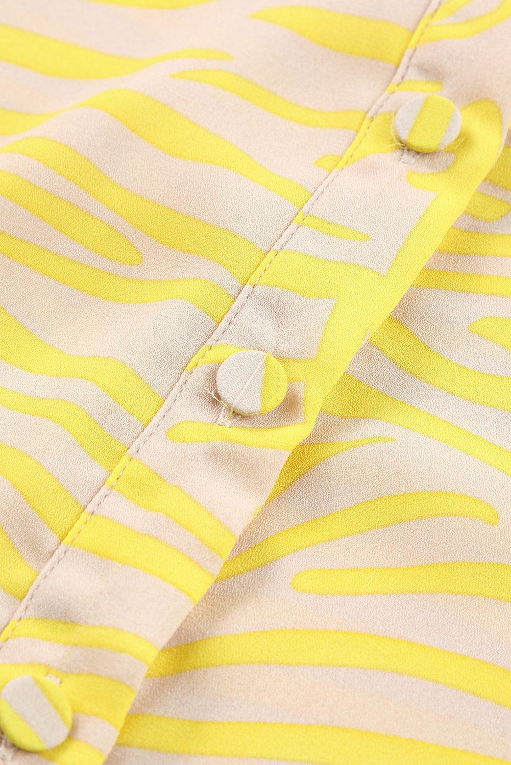 Yellow Zebra Stripes Print Lantern Sleeve Shirt - L & M Kee, LLC