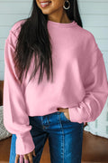 Pink Horizontal Ribbed Exposed Seam Detail Drop Shoulder Baggy Pullover