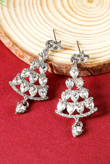 Silvery Diamond Christmas Tree Studded Dangle Earrings