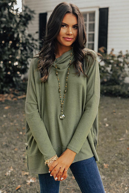 Jungle Green Cowl Neck Shift Tunic Top - L & M Kee, LLC