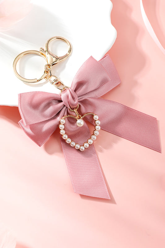 Pink Pearl Heart Large Bow Knot Keychain