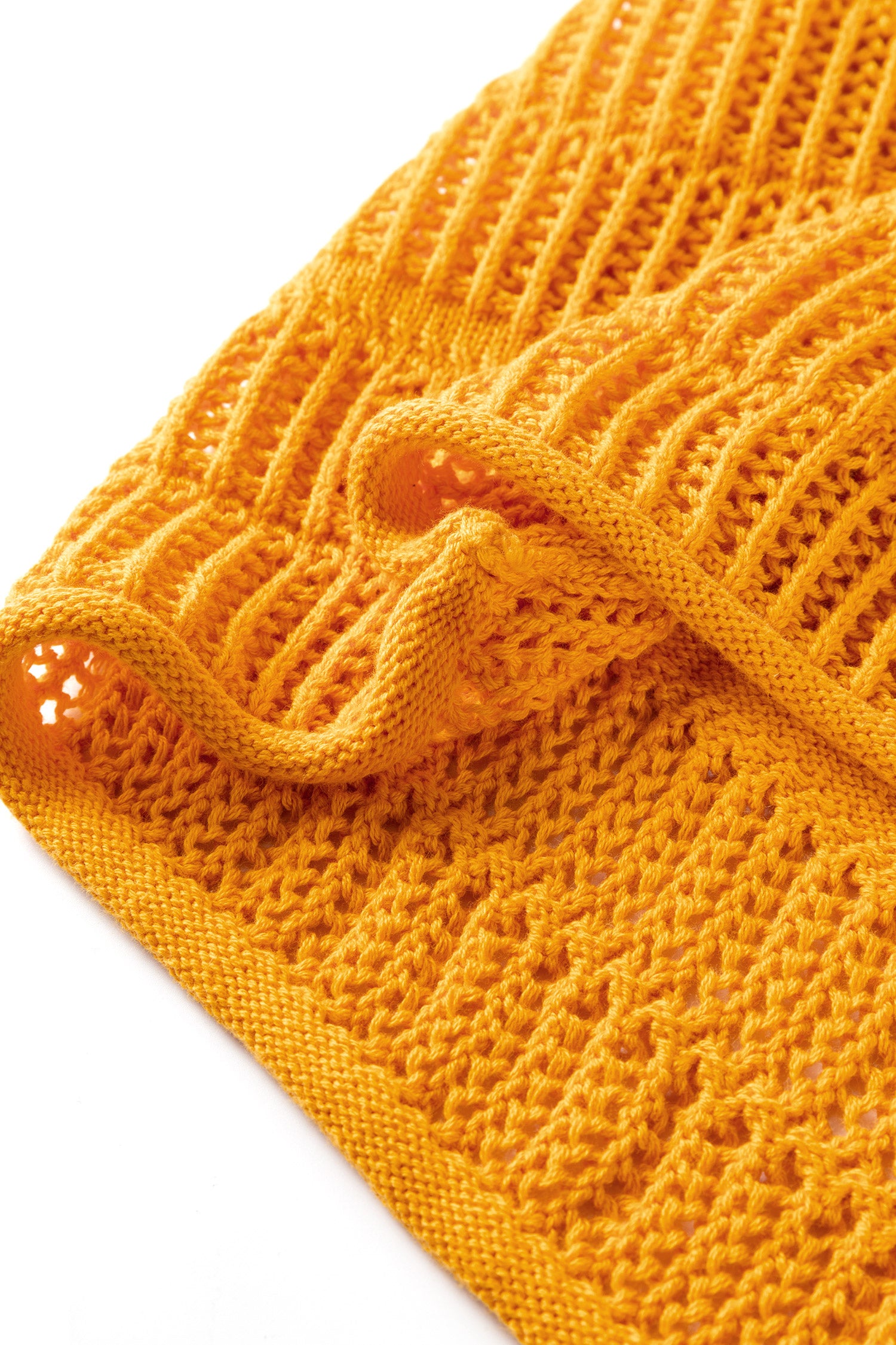 Mustard Hollow out Openwork Knit 3/4 Sleeve Sweater